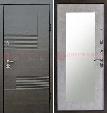 Серая входная дверь с МДФ панелью и зеркалом внутри ДЗ-51 в Великом Новгороде