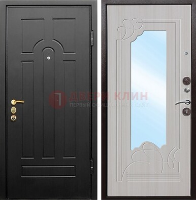 Темная входная дверь с МДФ Беленый дуб и зеркалом ДЗ-58 в Великом Новгороде
