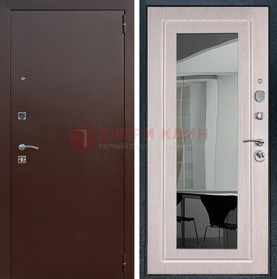 Входная дверь с порошковым напылением Медный антик/Белый дуб с зеркалом ДЗ-63 в Брянске