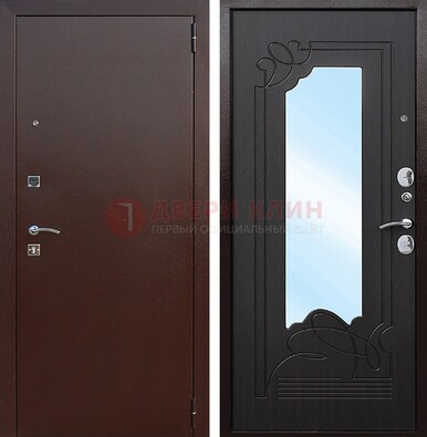 Входная дверь с порошковым напылением Медный антик/Венге с зеркалом ДЗ-64 в Брянске