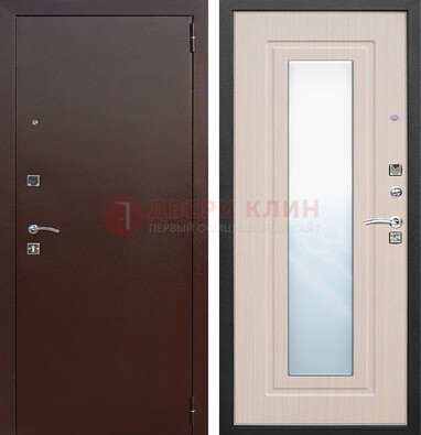 Входная дверь с порошковым покрытием филенчатой МДФ и зеркалом ДЗ-65 в Великом Новгороде