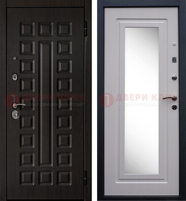 Черная филенчатая металлическая дверь МДФ с зеркалом ДЗ-83 в Великом Новгороде