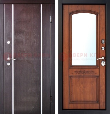 Входная серая дверь с порошковым напылением и МДФ Белый дуб с зеркалом ДЗ-88 в Великом Новгороде